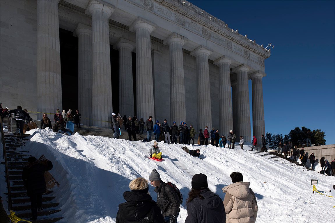 Washington DC Winter Snow- sledding Lincoln Memorial