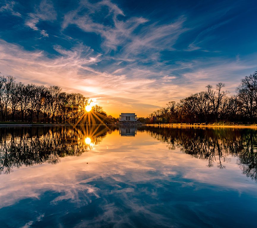 Lincoln Memorial at sunset in Washington DC