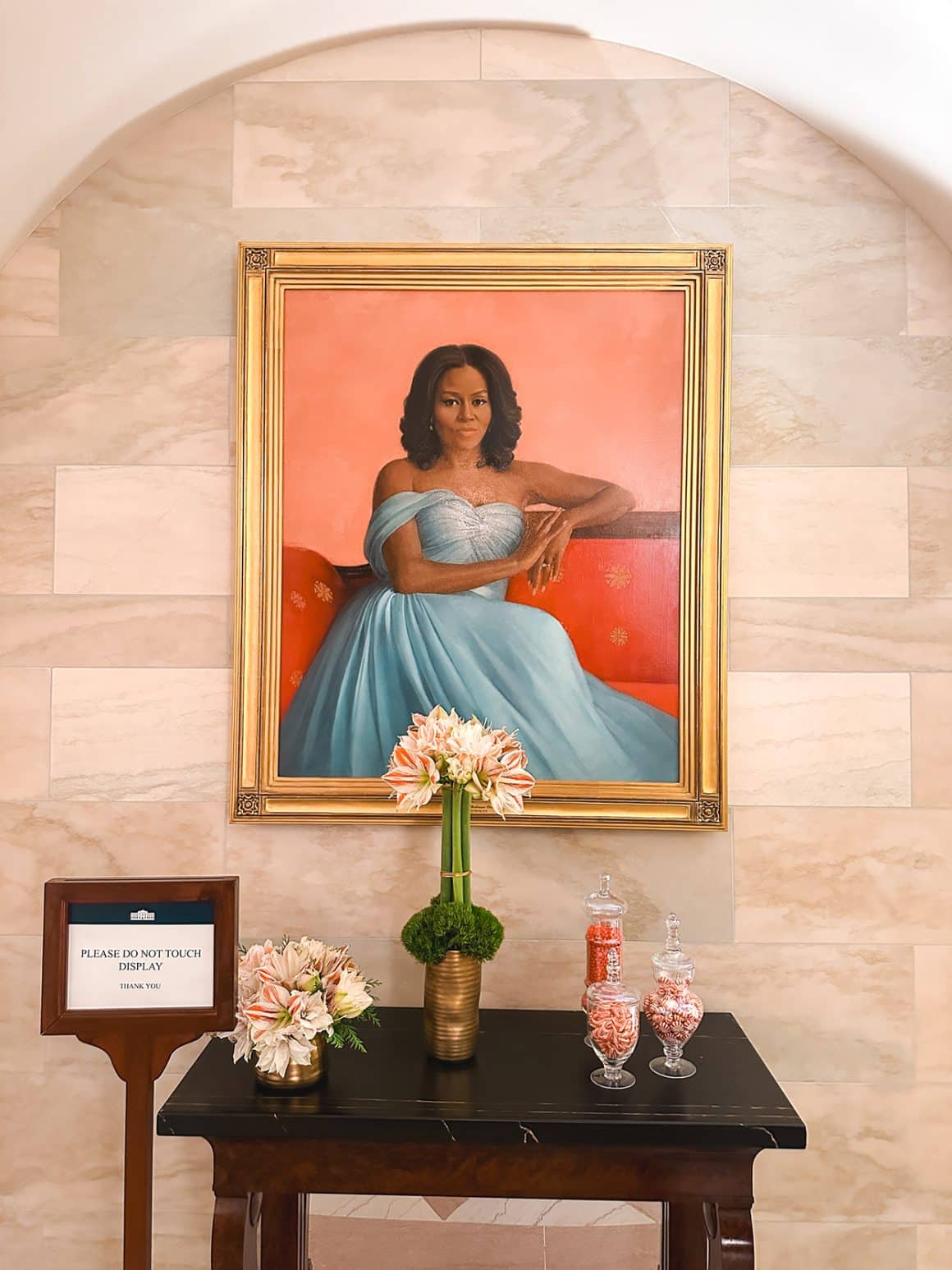 Portrait of First Lady Michelle Obama in the White House during a White House tour in Washington DC- photo by Keryn Means of DCTravelMag.com